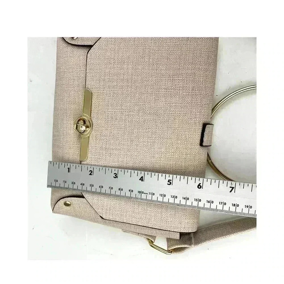 Beige Shoulder Bag Gold Round Handle Crossbody Purse - Handbag Gold Hardware - Picture 11 of 13